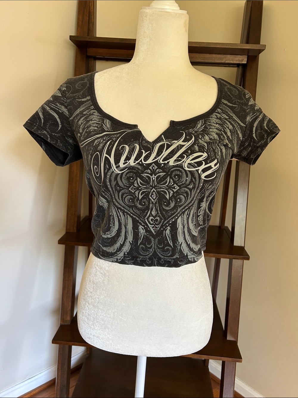 Dolls Kill Black Cropped Graphic Notch Scoop Tee
